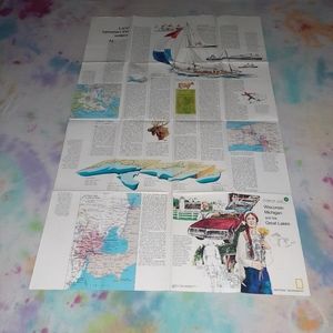 Vintage Map National Geographic Close Up USA Wisconsin Michigan Great Lakes